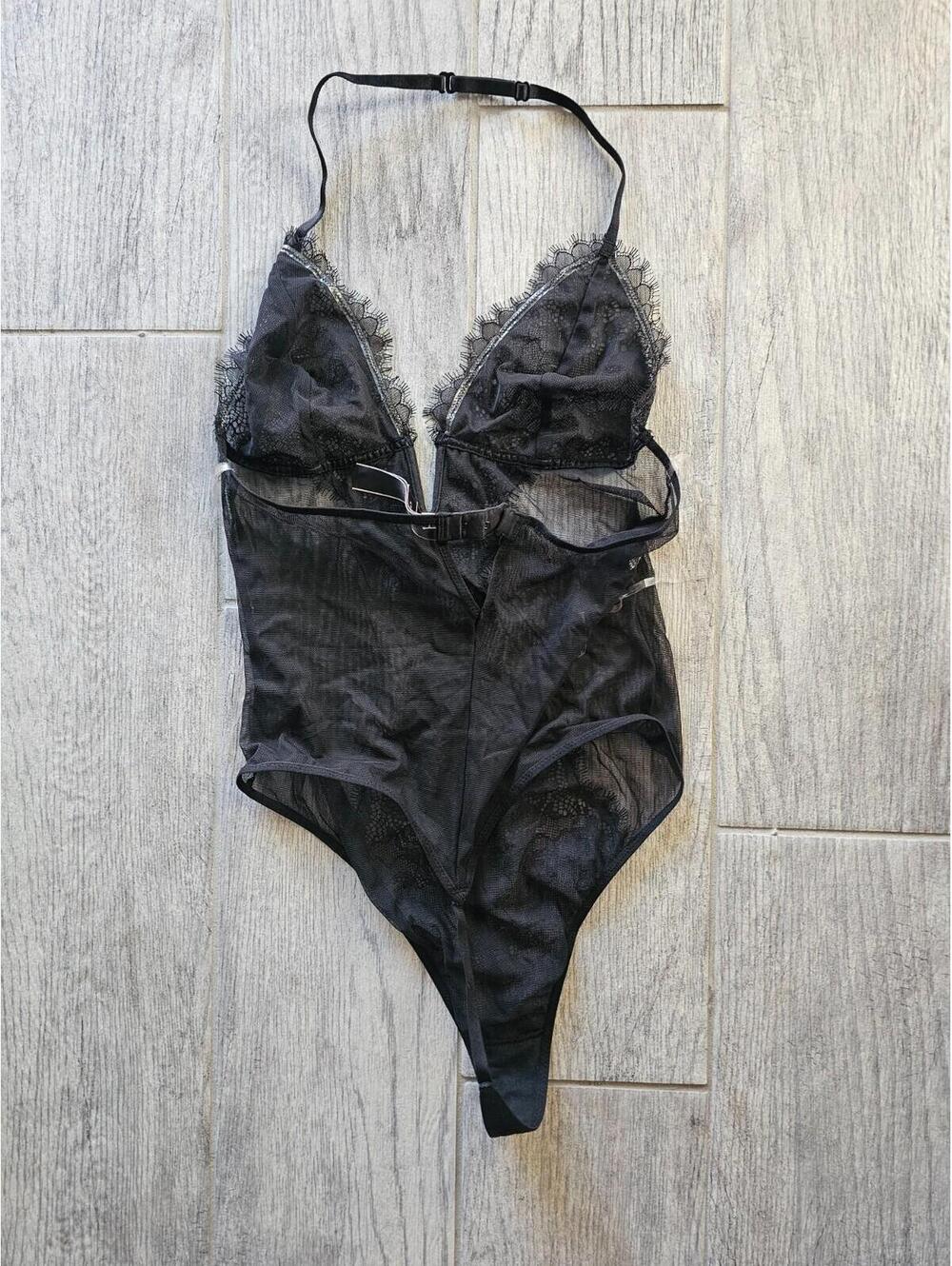 New Women's Victoria's Secret Bodysuit Lingerie Lace Black Halter Thong Medium - Picture 10 of 13